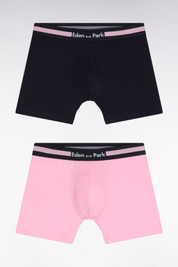Set of two boxer shorts in pink and navy stretch cotton jersey - Image 1