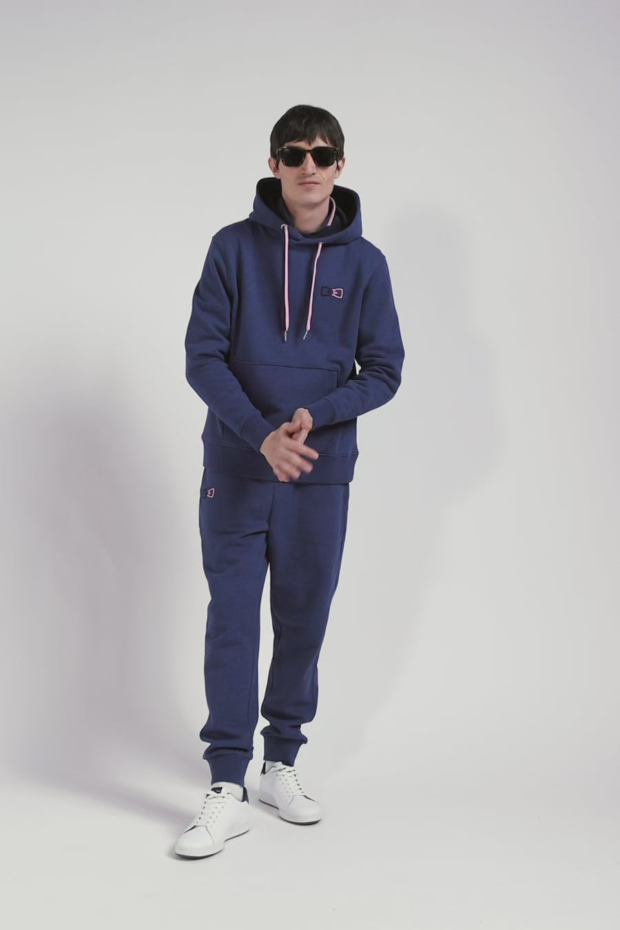 Relaxed navy blue cotton hoodie