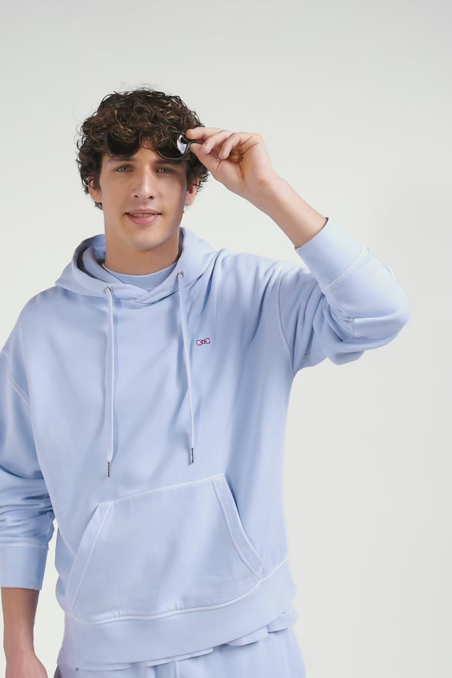 Oversize sky blue unisex dyed cotton fleece hoodie