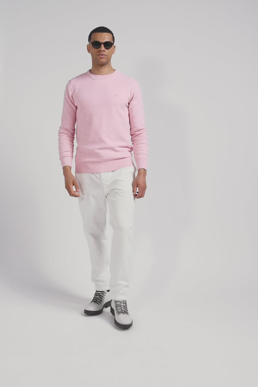 Regular pink cotton crew neck jumper