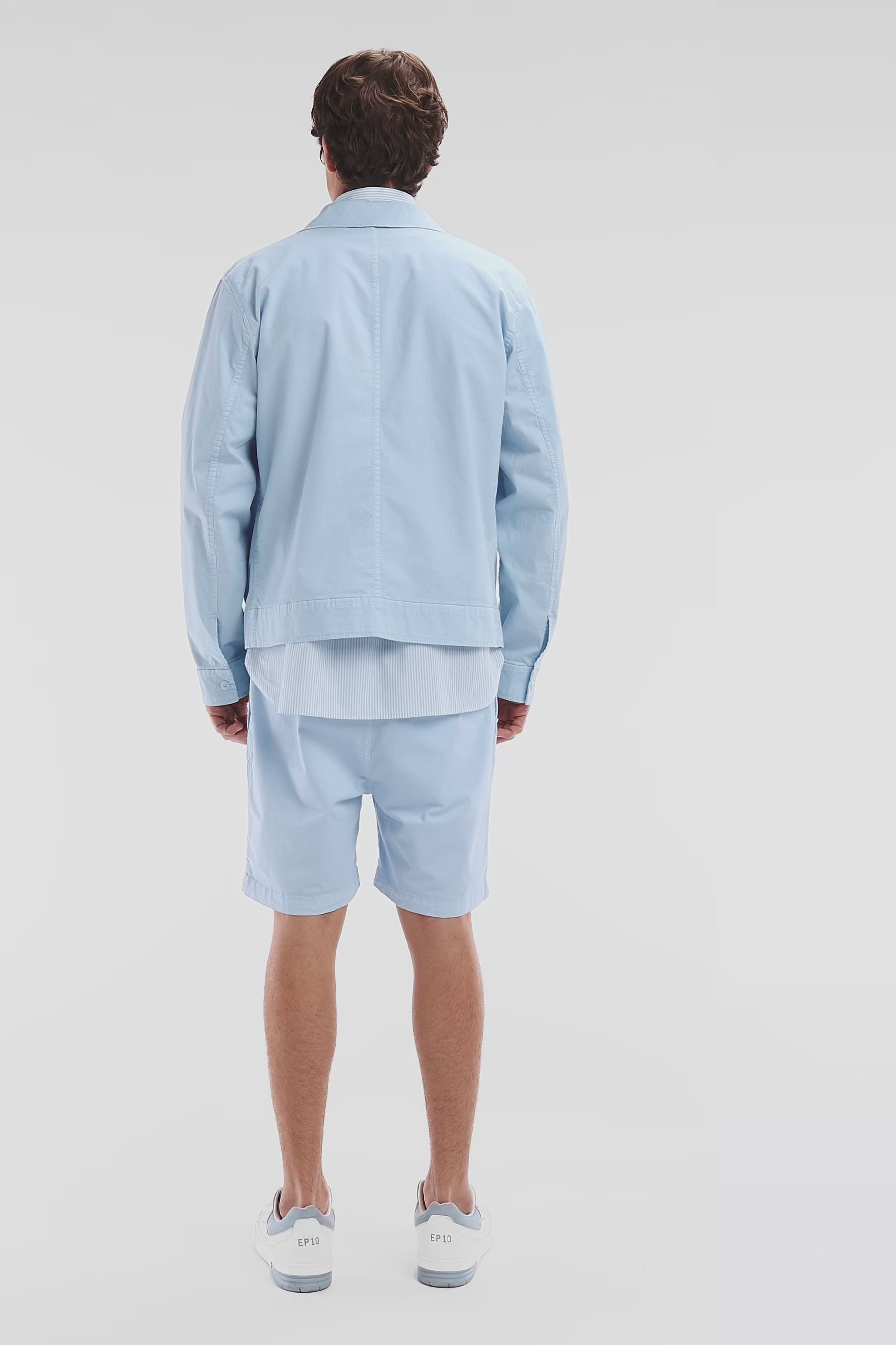 Blouson zippé en gabardine de coton stretch ciel