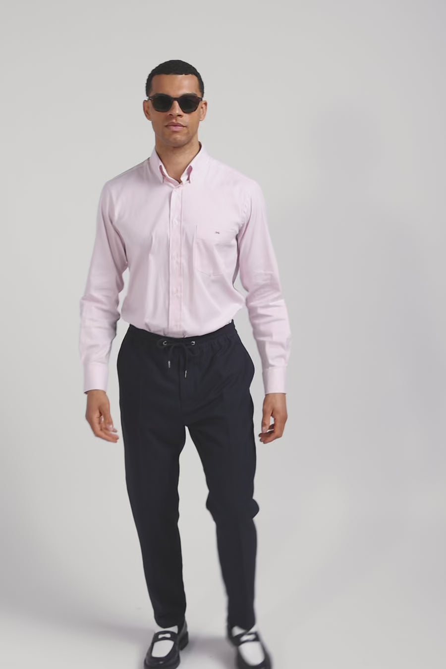 Regular pink cotton poplin shirt with baton stripes