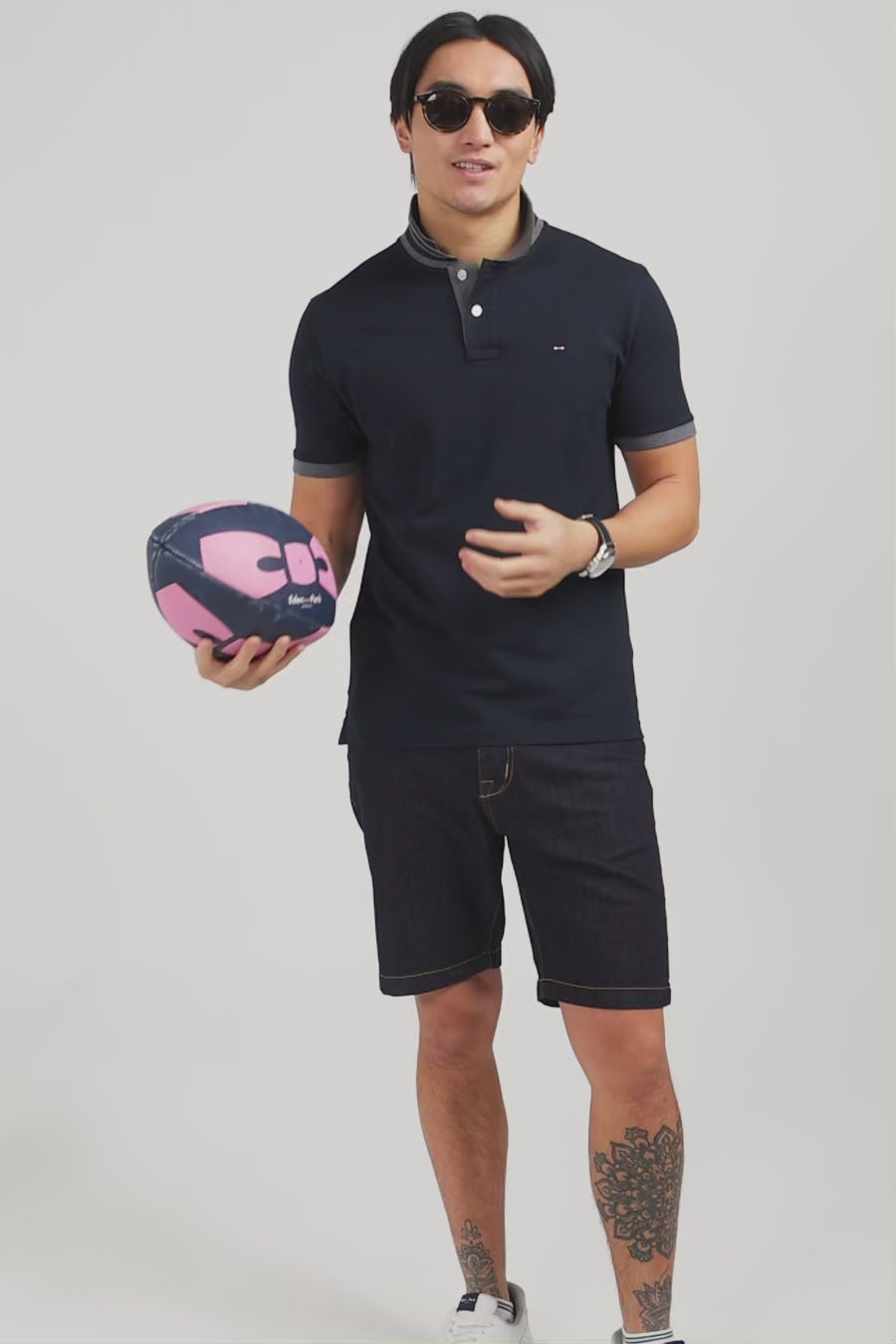 Black pima cotton polo with contrasting accents