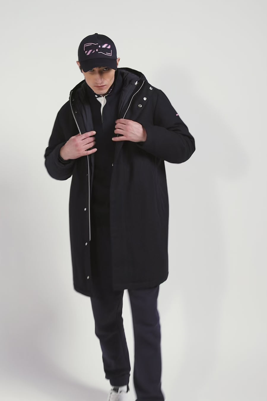 Navy blue 2-in-1 flannel wool parka