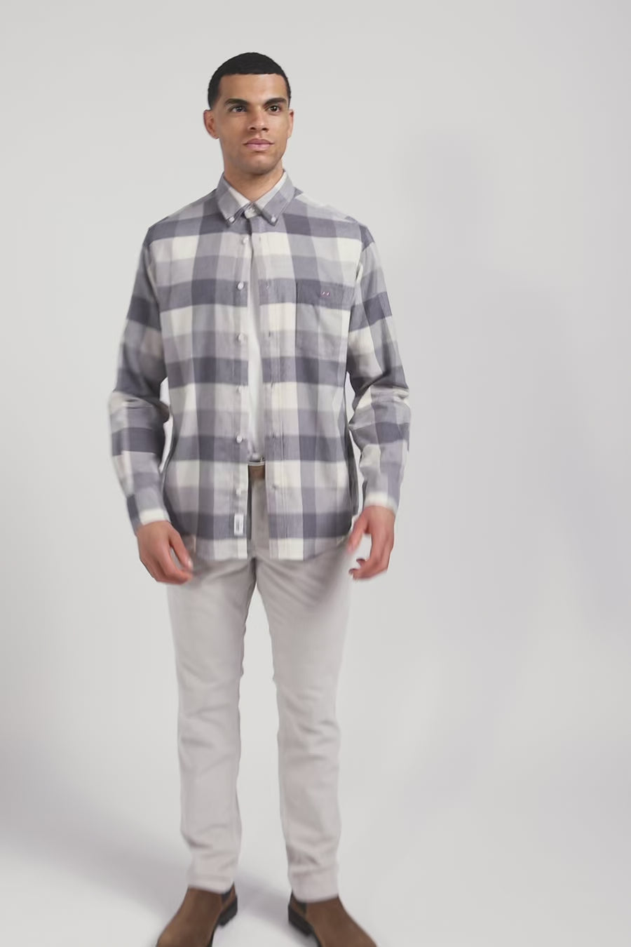 Regular mottled grey checked cotton shirt