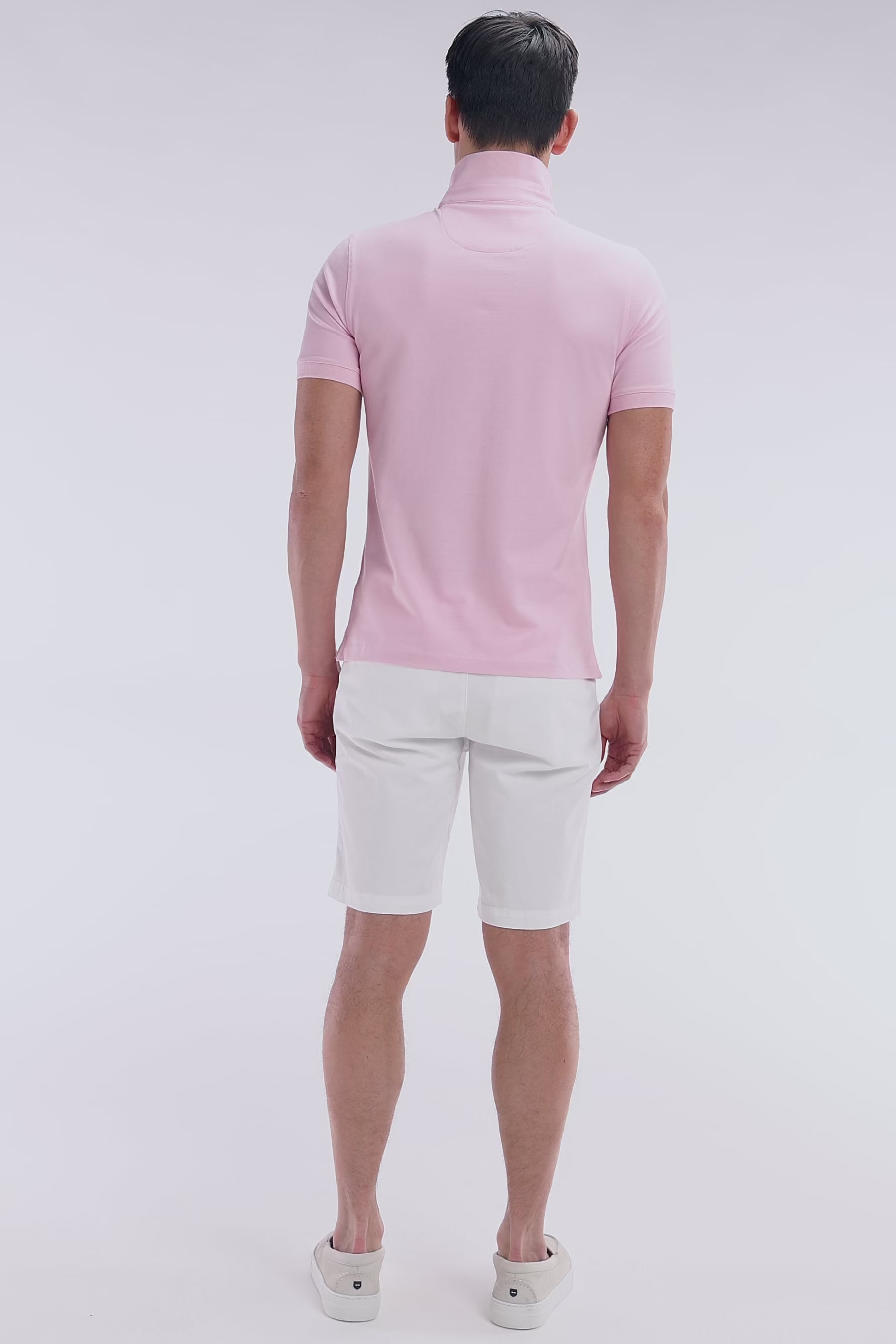 Polo à manches courtes en piqué coton stretch rose coupe ajustée