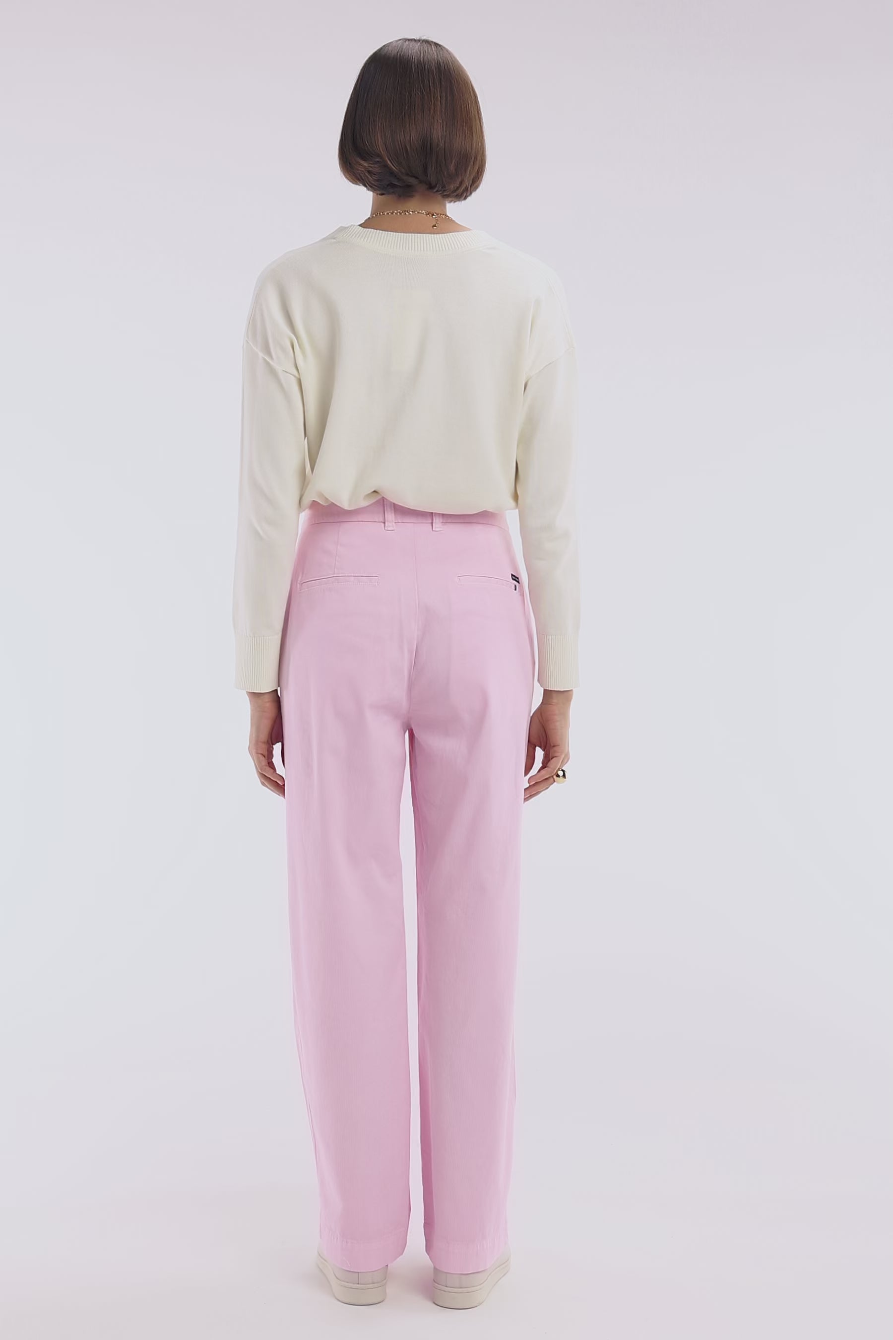 Pantalon en coton stretch rose coupe décontractée