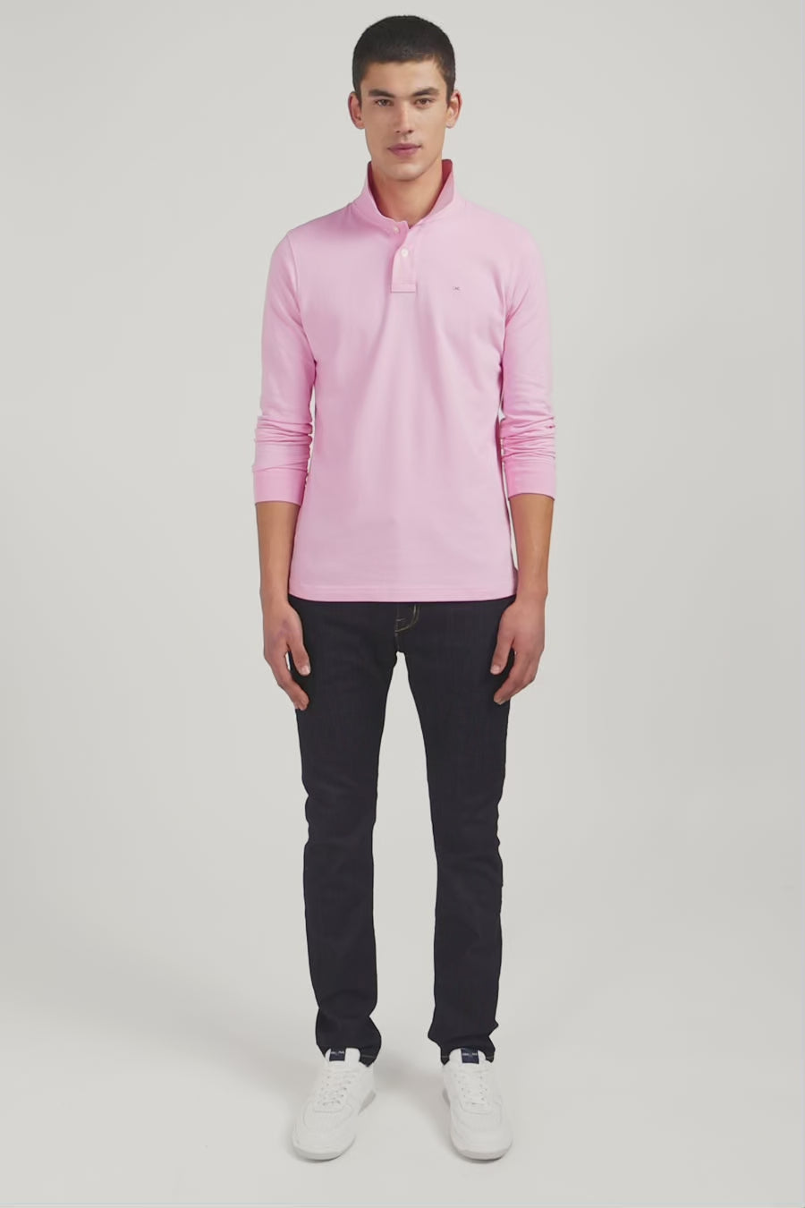 Pink cotton polo with contrasting neck