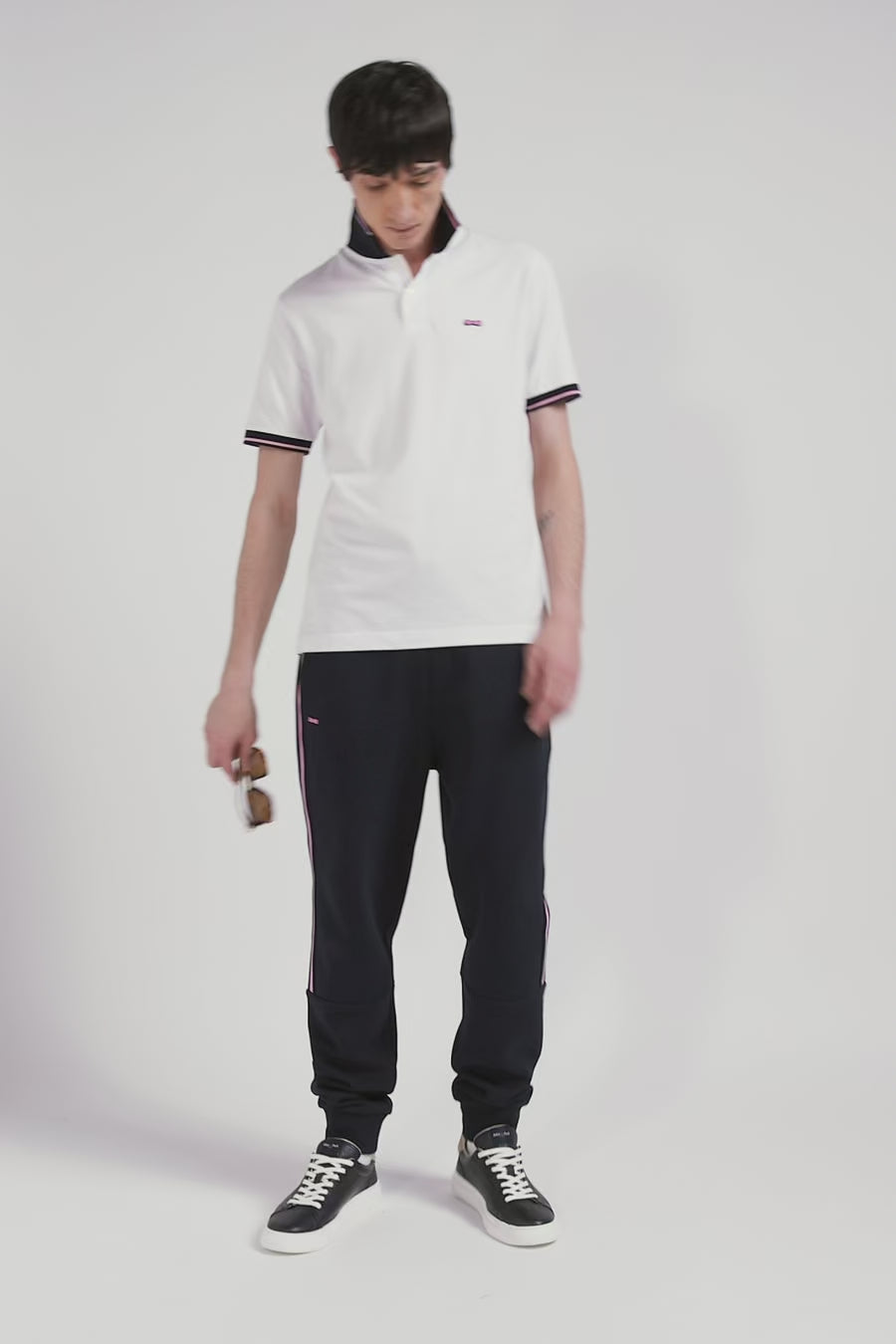 Slim white short-sleeved stretch cotton polo shirt with Eden Park jacquard collar