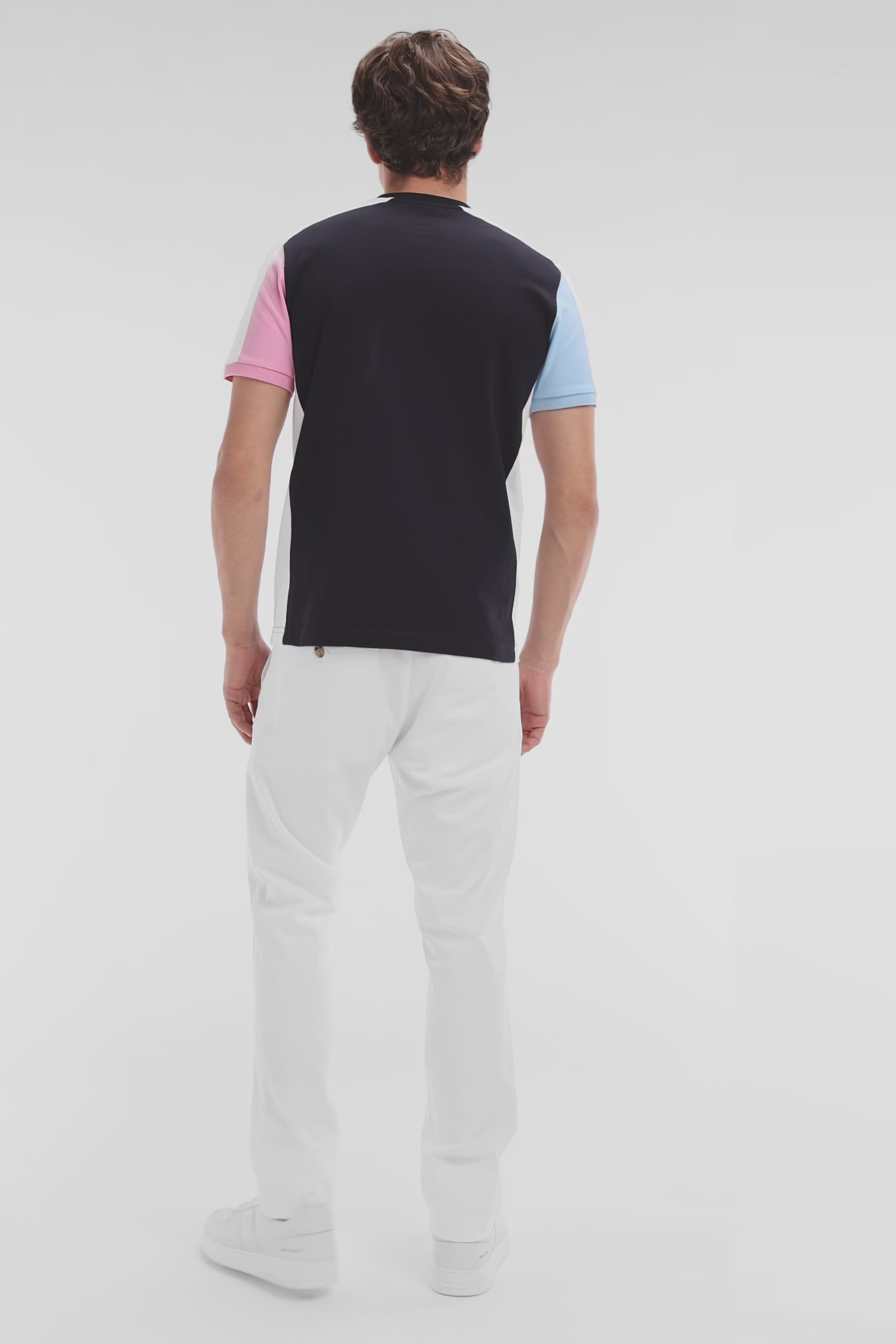 T-shirt colorblock en coton marine coupe droite