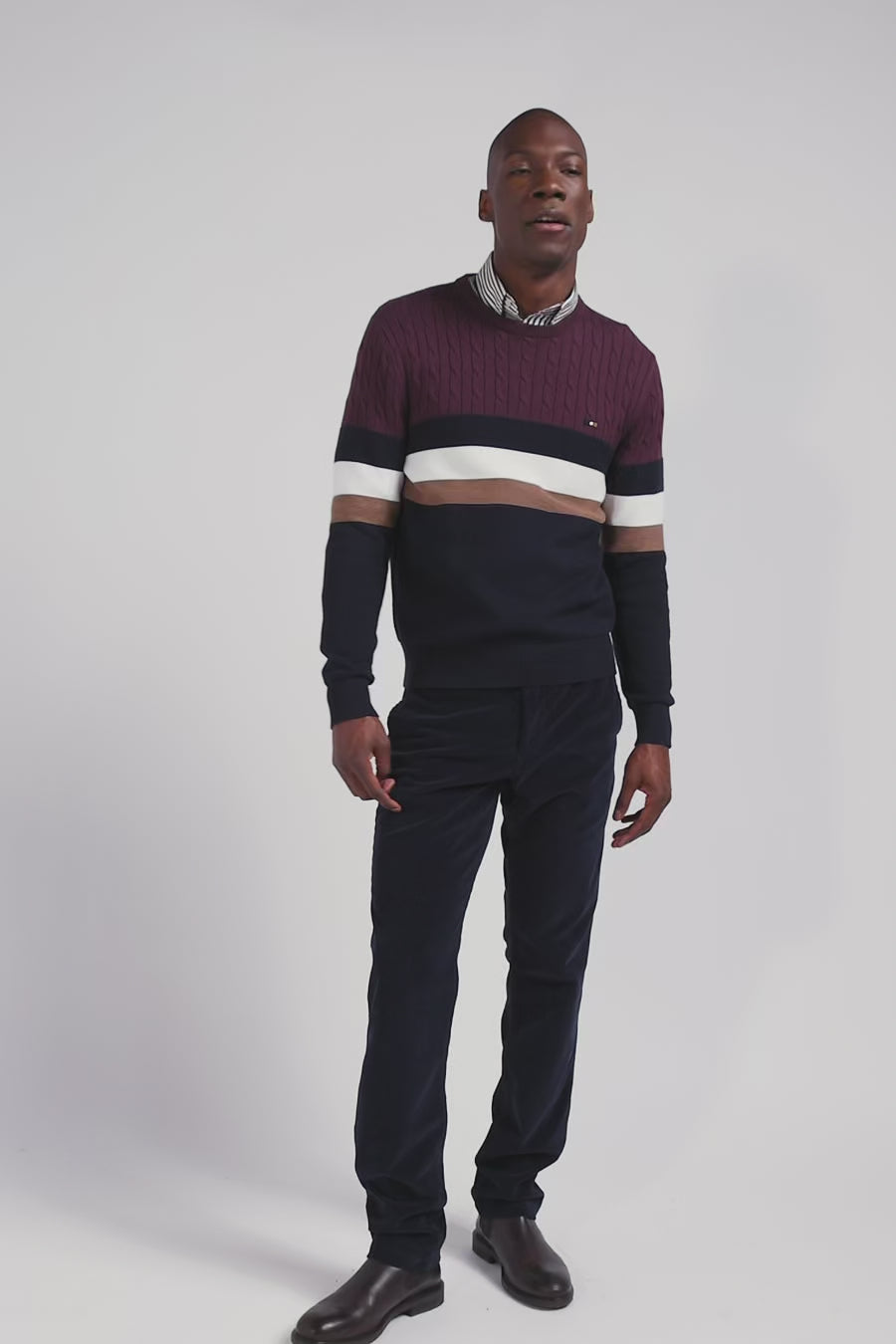 Regular burgundy fancy knit cotton crew neck jumper