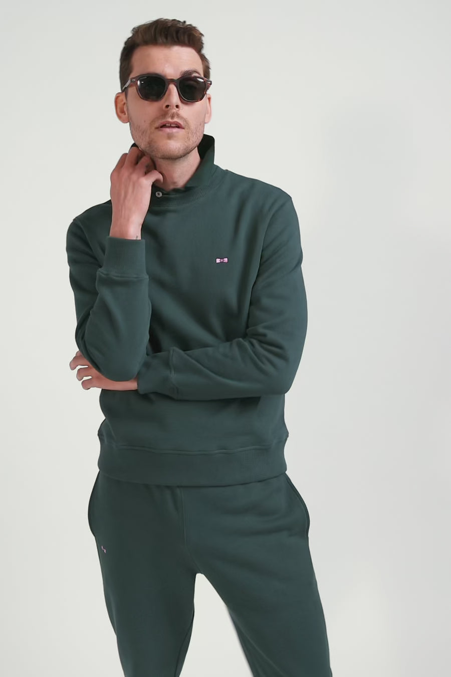 Regular green brushed cotton fleece sweatshirt