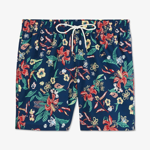 Navy blue swim shorts with floral pattern - Image 2