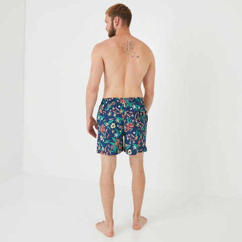 Navy blue swim shorts with floral pattern - Image 3