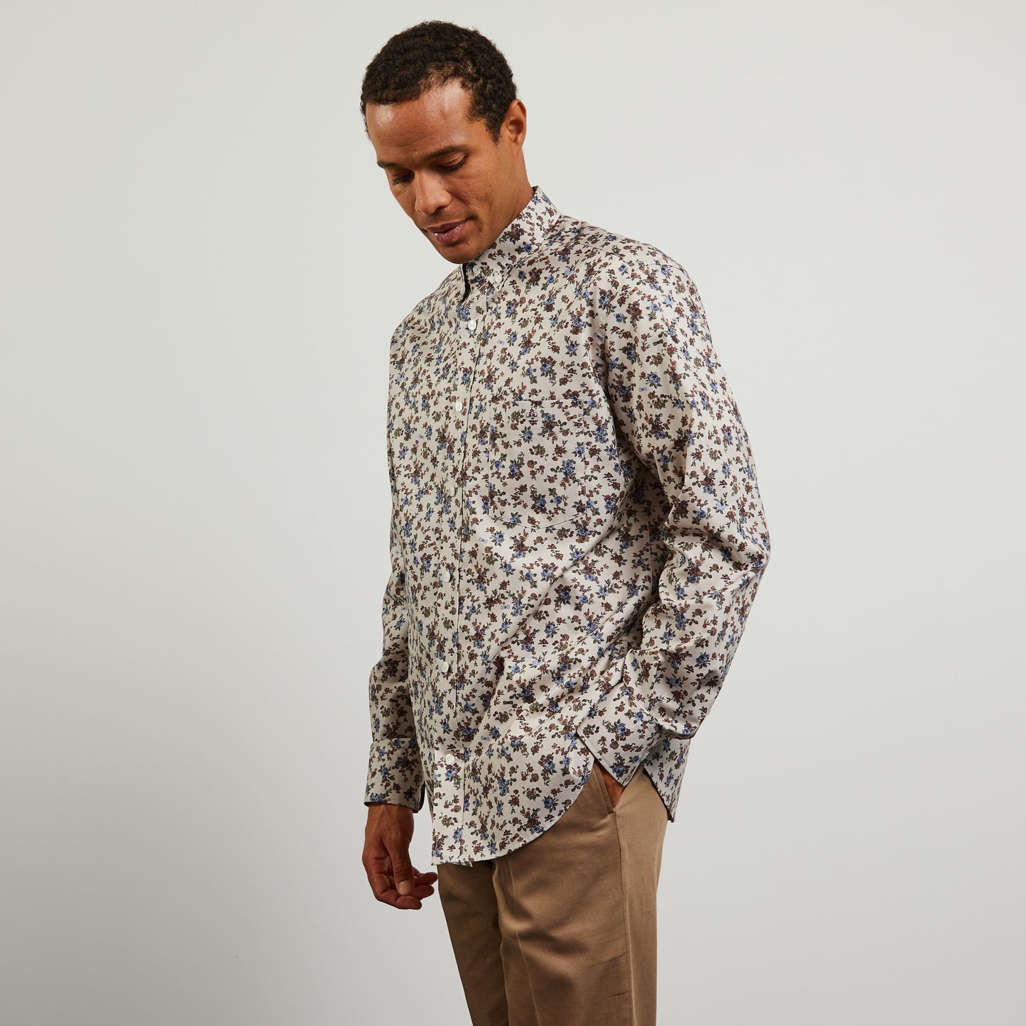 Beige Pima cotton shirt with exclusive print