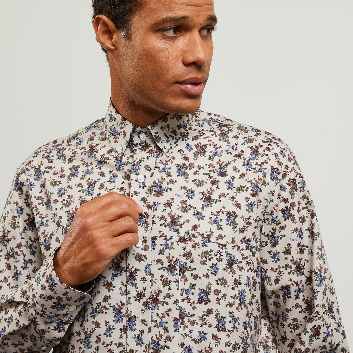 Beige Pima cotton shirt with exclusive print