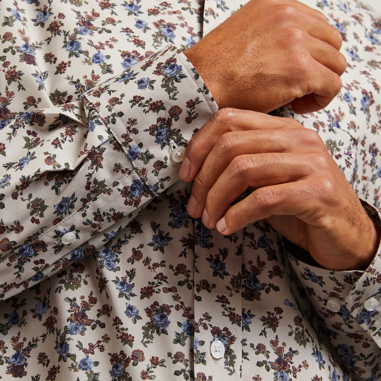Beige Pima cotton shirt with exclusive print