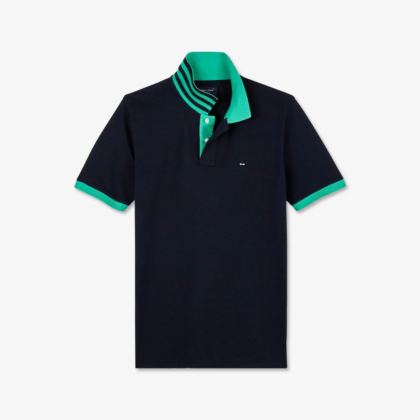 Dark blue polo with green trims, in Pima cotton