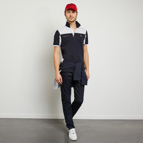 Grey colour-block polo in cotton pique - Image 1