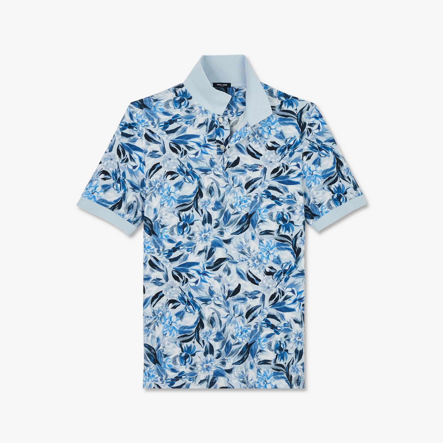 Light blue polo in cotton pique with floral print