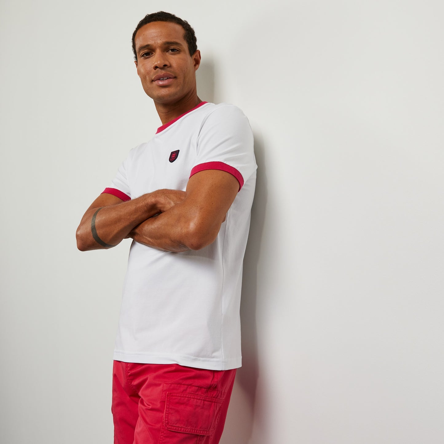 Plain white T-shirt with contrasting trims
